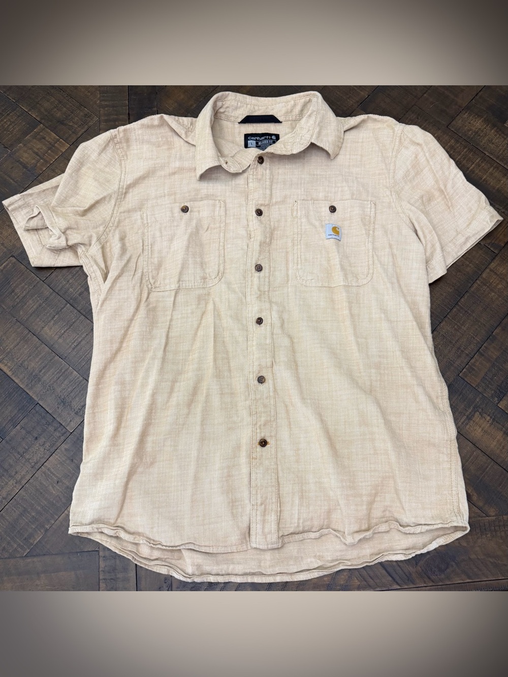 Carhartt Men's Light Beige Short-Sleeve Button-Down Shirt